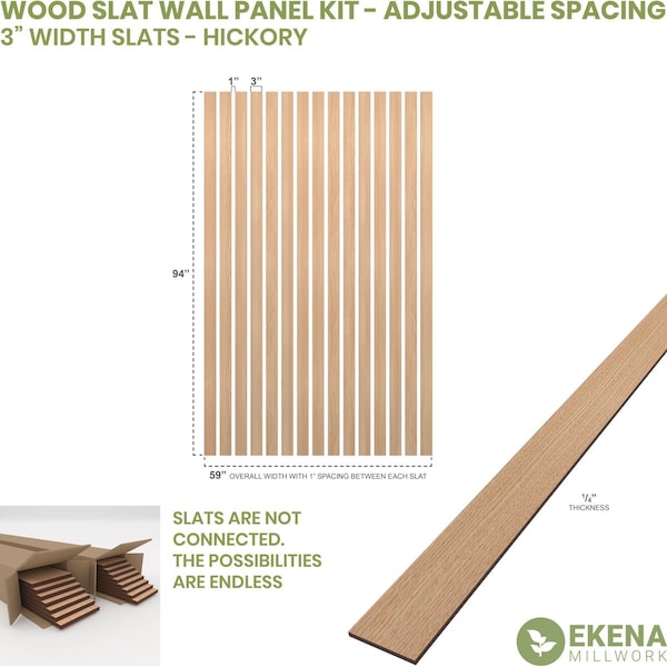 94H X 1/4T Adjustable Wood Slat Wall Panel Kit W/ 3W Slats, Hickory Contains 15 Slats